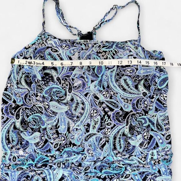 Blue Paisley Blouson Tankini Swimsuit Top with Adjustable Racerback Straps - Picture 4 of 8